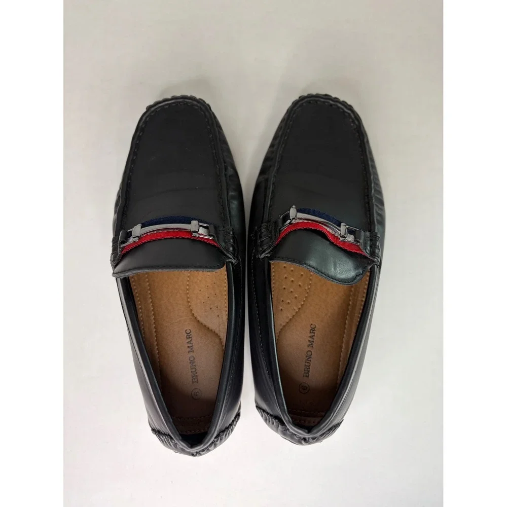 Bruno Marc Mens Black Driving Loafers Horsebit‎ Slip On Moc Toe Shoes Size 6